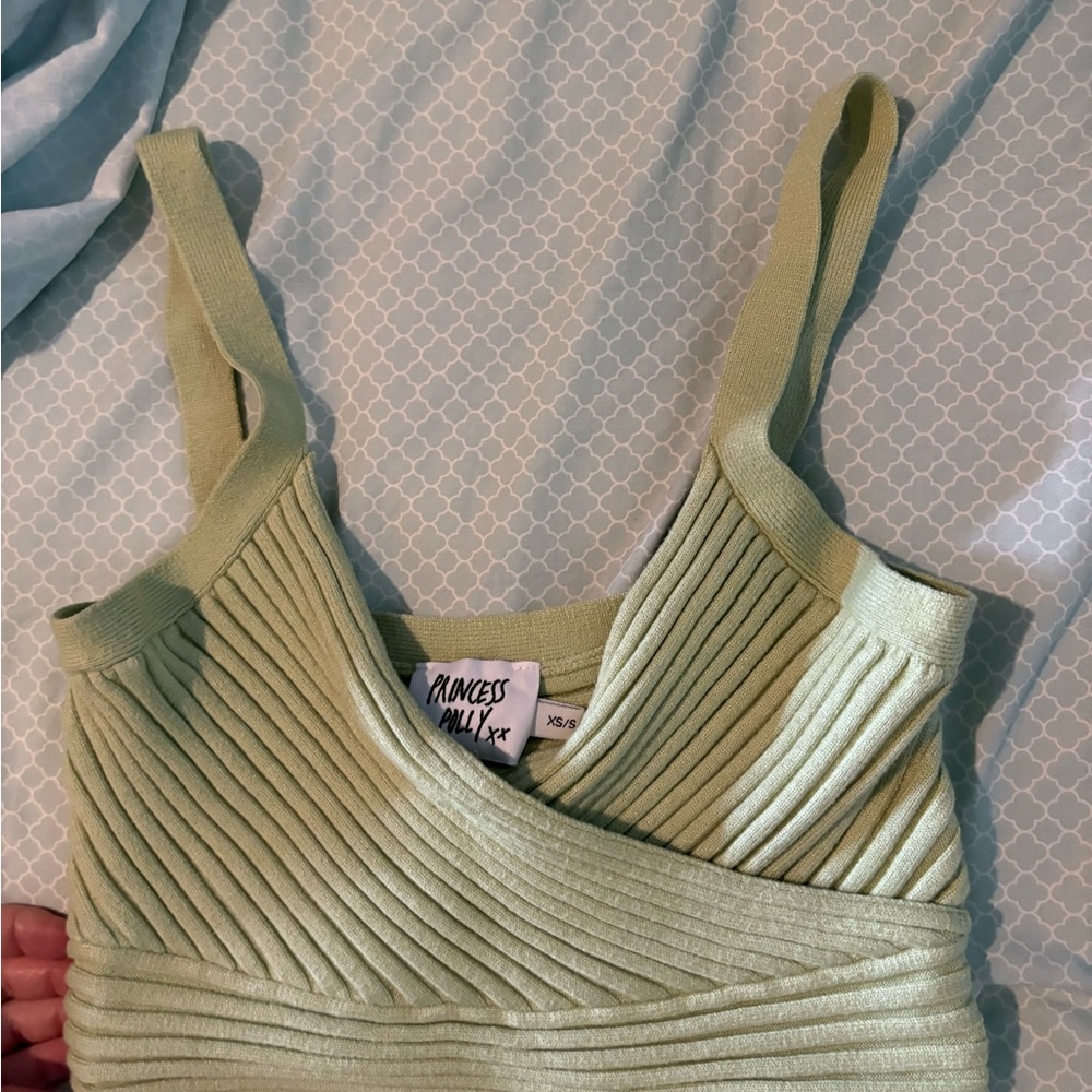 Princess Polly Light Green Ribbed crop top